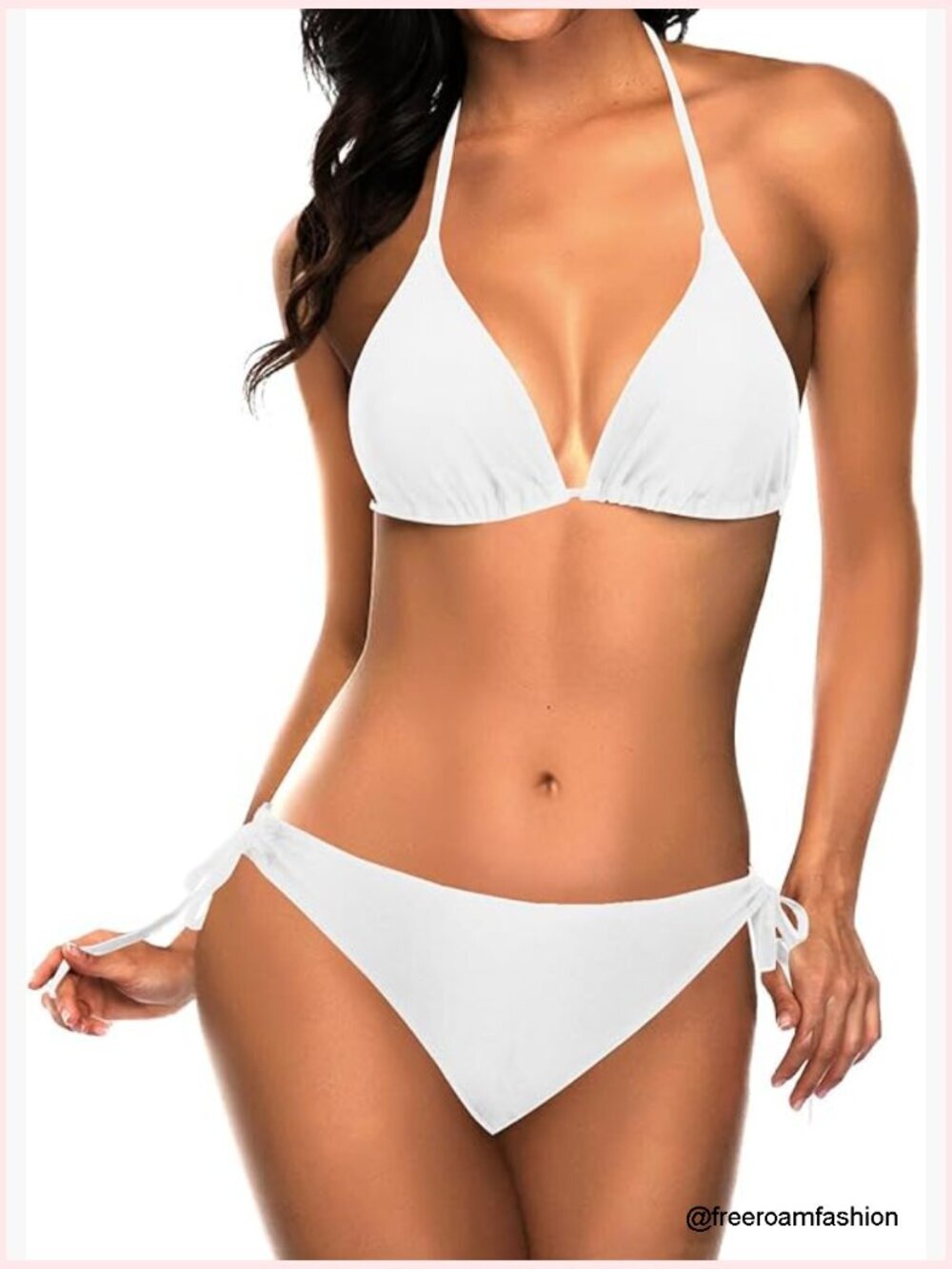 Medium White Triangle Bikini Set Halter Top Adjustable Ties Low Rise